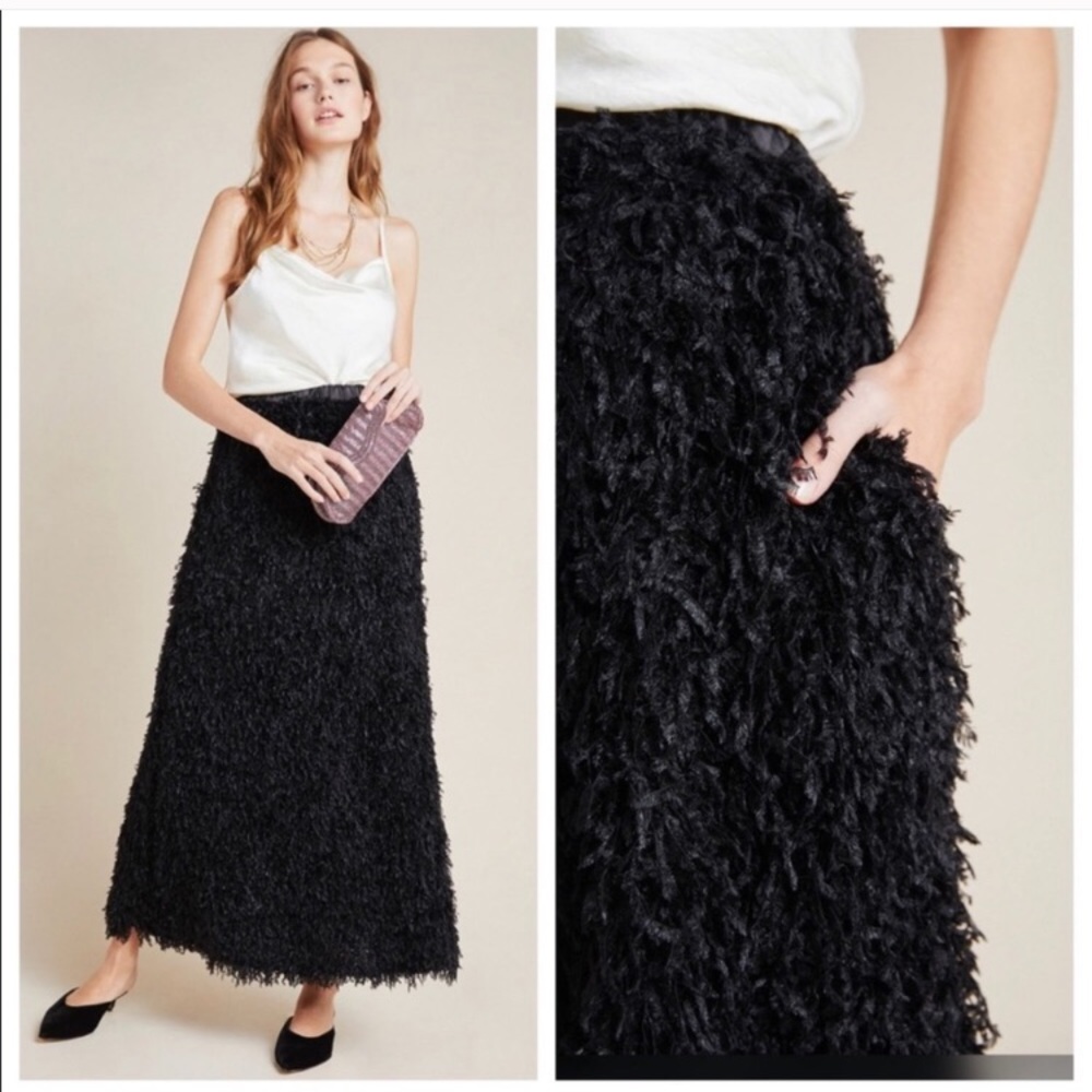 🎉HP🎉 Anthropologie Black Feather Maxi Skirt S